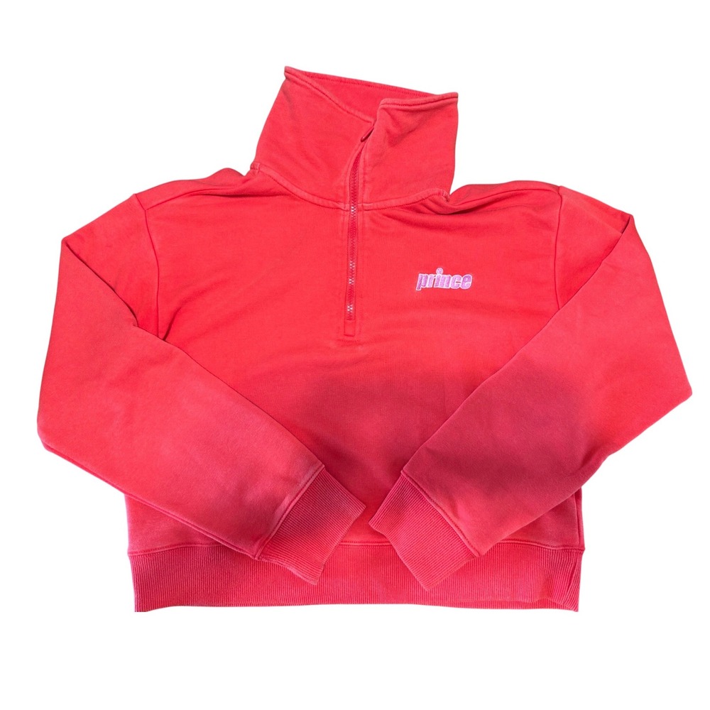 Prince Pickleball Womens Red Quarter Zip Pullover Cropped Sweatshirt Size Medium